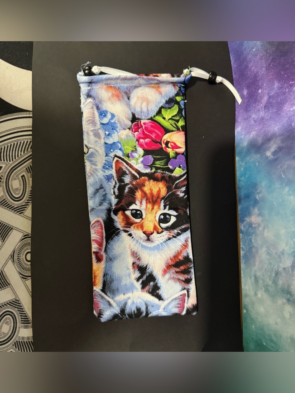 100% Handmade Cute Cat Print Drawstring Pouch